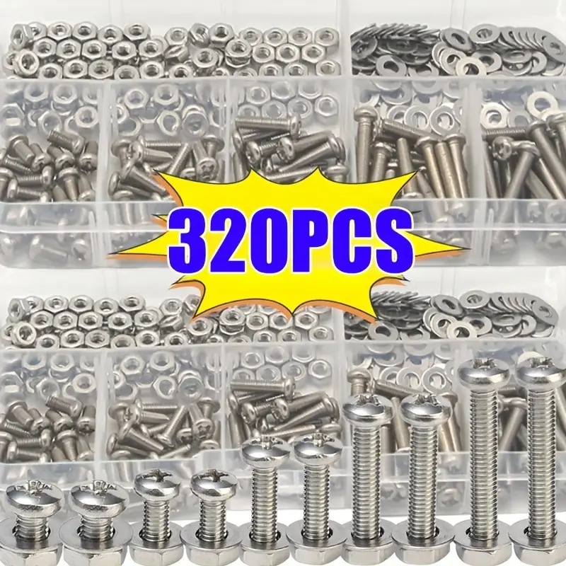 Universal Furniture Hardware - 320PCS Hex Nuts & Bolts Set