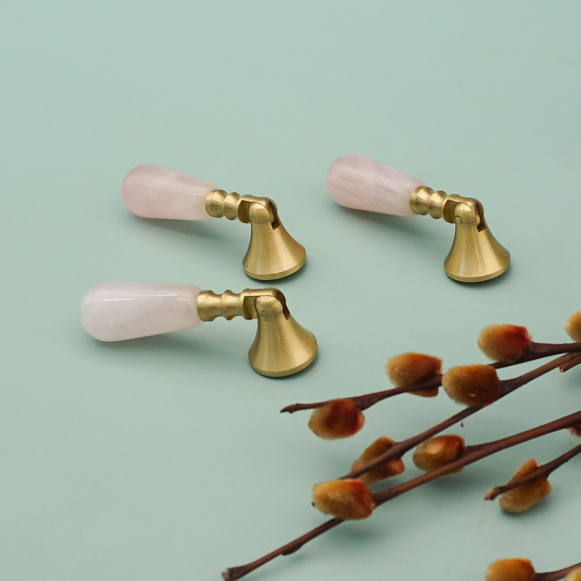 Pink Crystal + Brass Door Knob - Furniture Hardware Drop Pulls ulasan dan harga